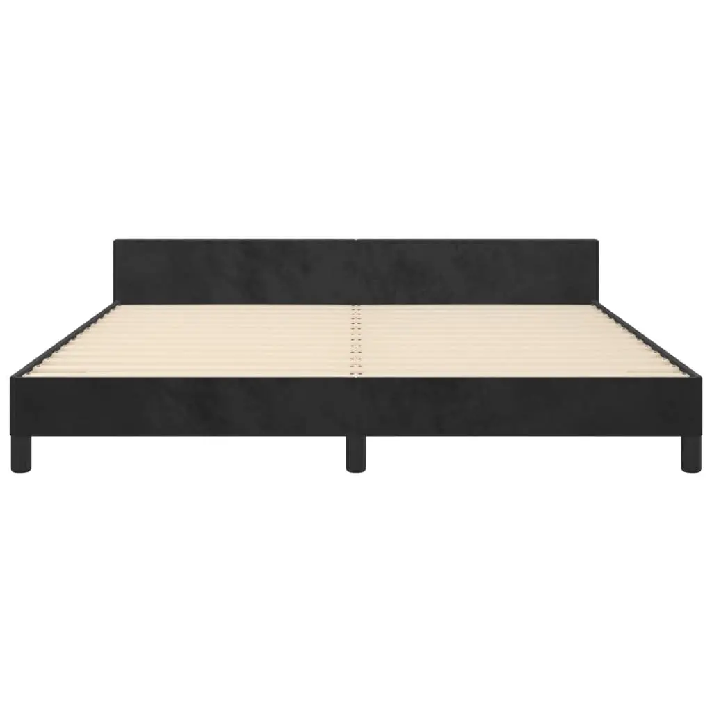 Queen Bed Frame Adjustable Height 152x203cm Black Velvet Plywood Slats