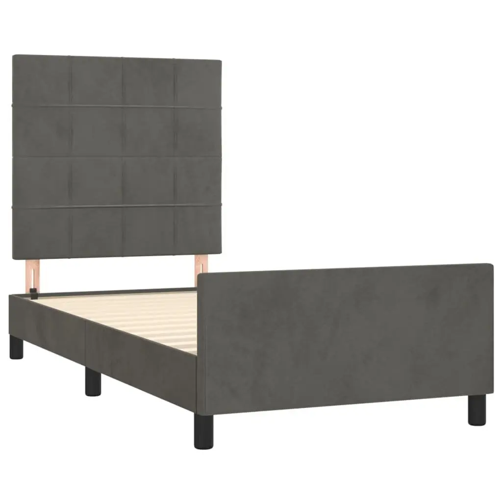 King Single Bed Frame Grey Velvet Headboard Adjustable 107x203cm