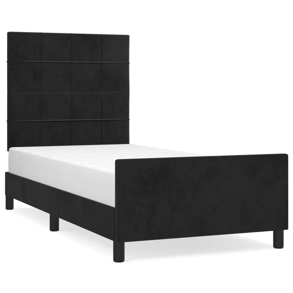 King Single Bed Frame Black Velvet Headboard 107x203cm Upholstered Platform
