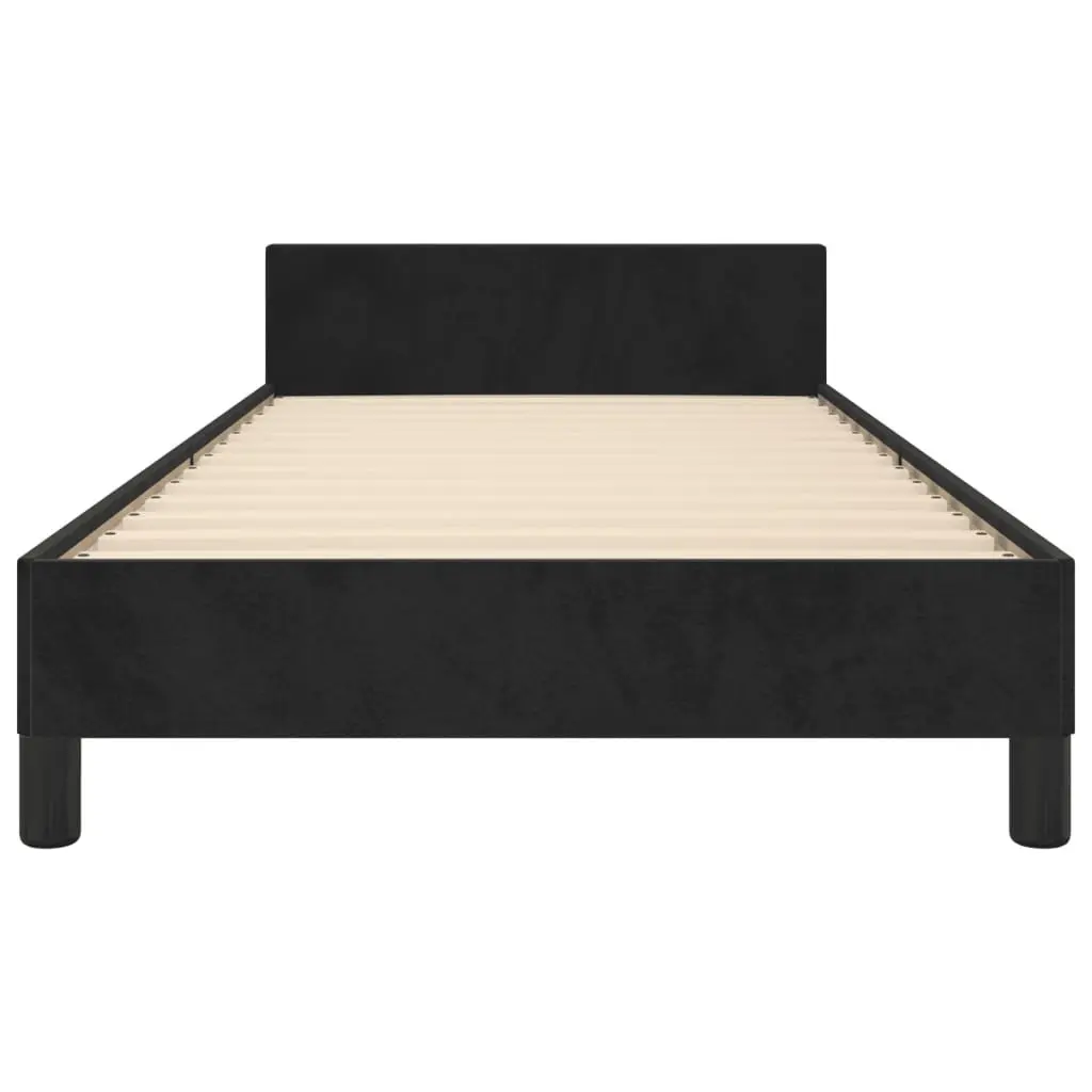 King Single Bed Frame Black Velvet Headboard 107x203cm Upholstered Platform