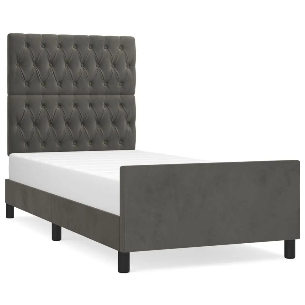 King Single Bed Frame in Grey Velvet