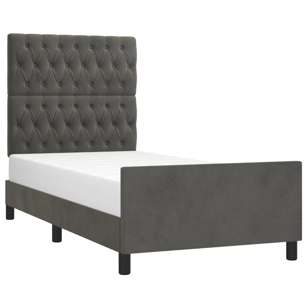 King Single Bed Frame in Grey Velvet