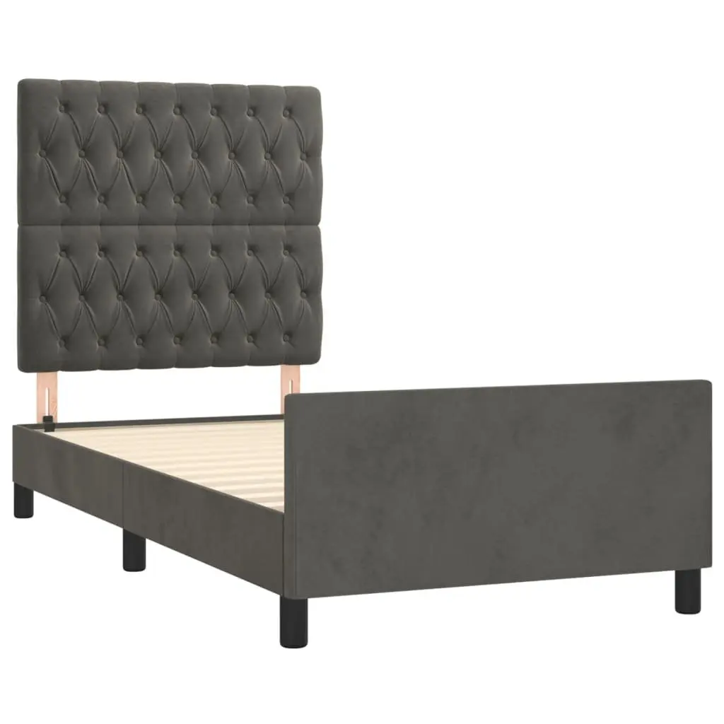 King Single Bed Frame in Grey Velvet