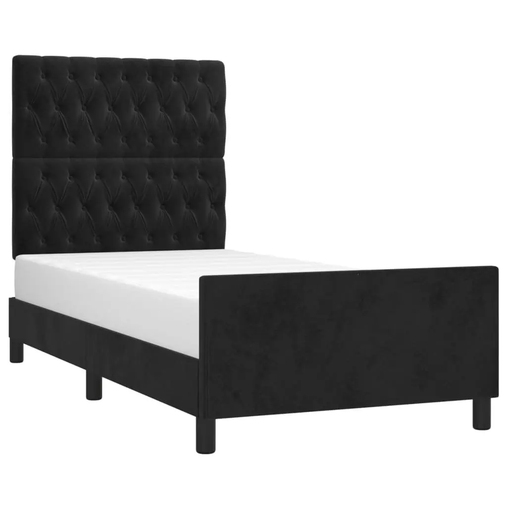 Black Velvet King Single Bed Frame Adjustable Headboard 107x203cm