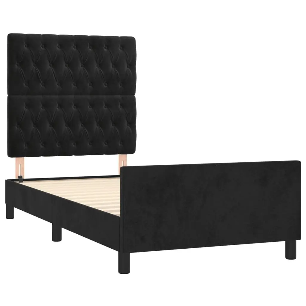 Black Velvet King Single Bed Frame Adjustable Headboard 107x203cm
