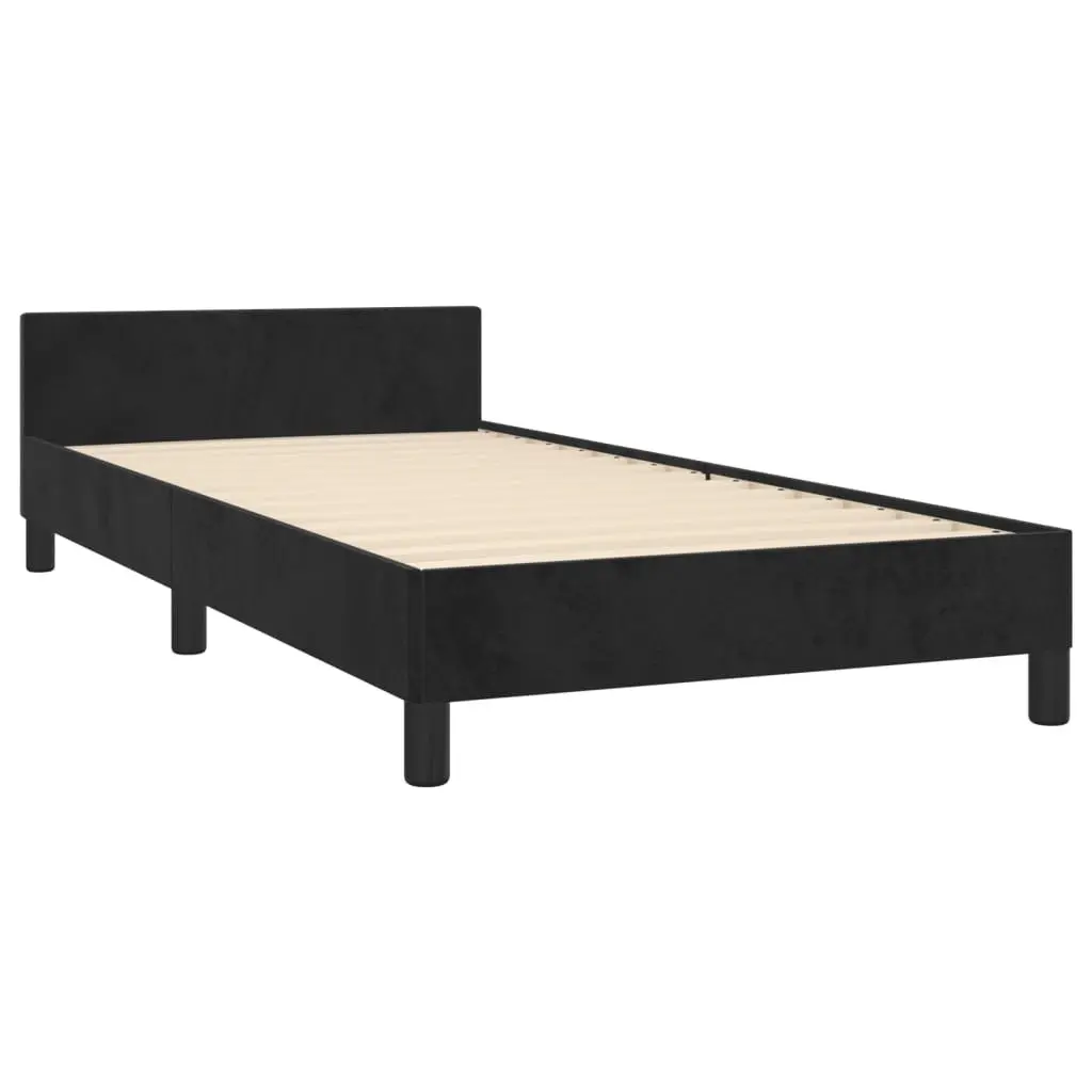 Black Velvet King Single Bed Frame Adjustable Headboard 107x203cm