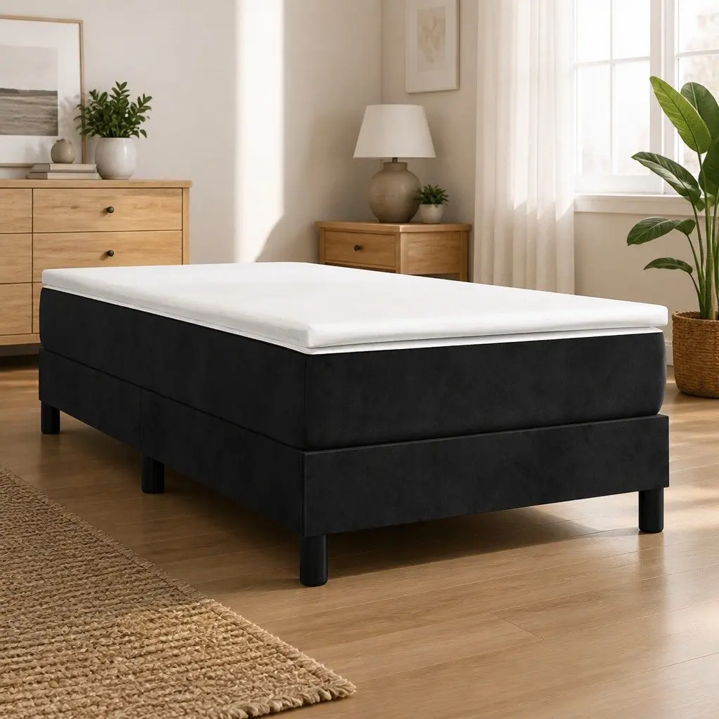 Pocket Spring Mattress Box Spring Bed King Single Black Velvet 106x203cm