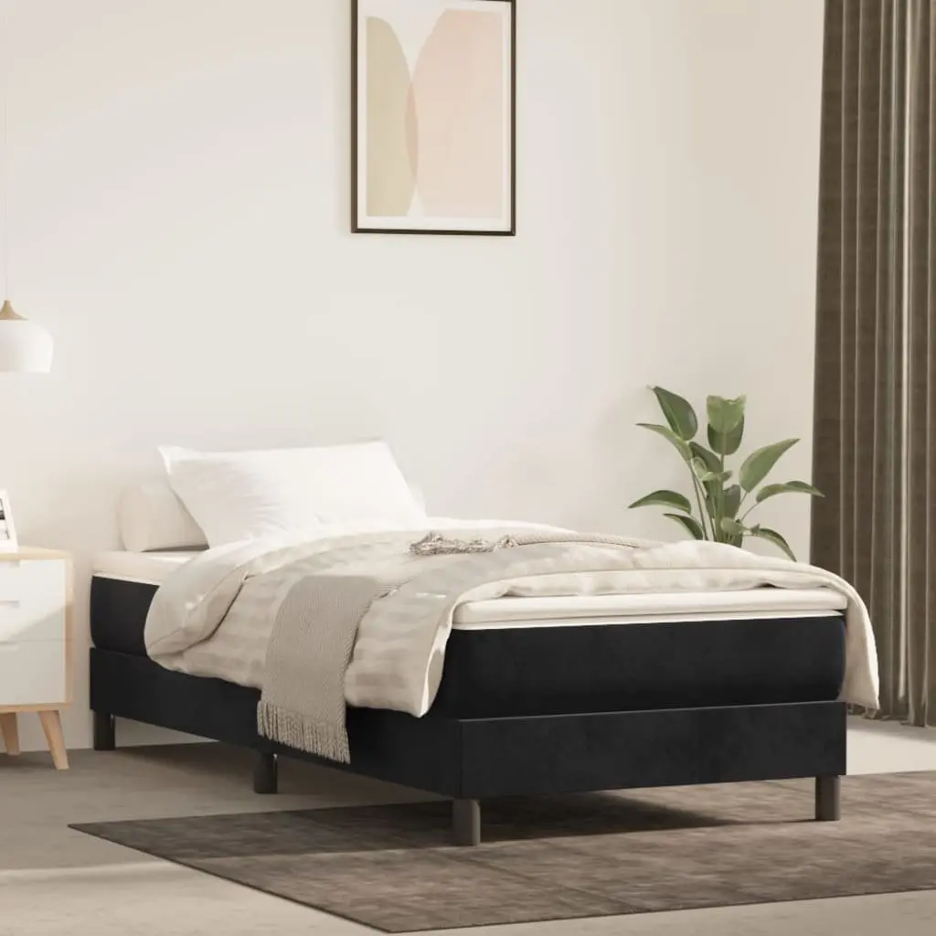 Pocket Spring Mattress Box Spring Bed King Single Black Velvet 106x203cm