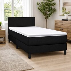 Box Spring Bed with Pocket Spring Mattress King Single Black Fabric Adjustable