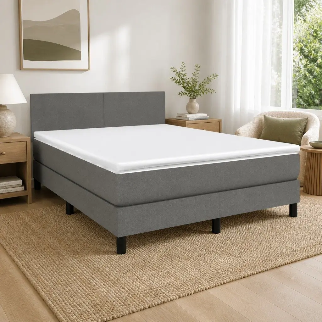 Box Spring Bed with Adjustable Headboard and Pocket Spring Mattress Queen Size Grey Fabric