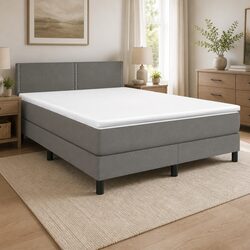 Queen Size Box Spring Bed with Pocket Spring Mattress Grey Fabric Headboard