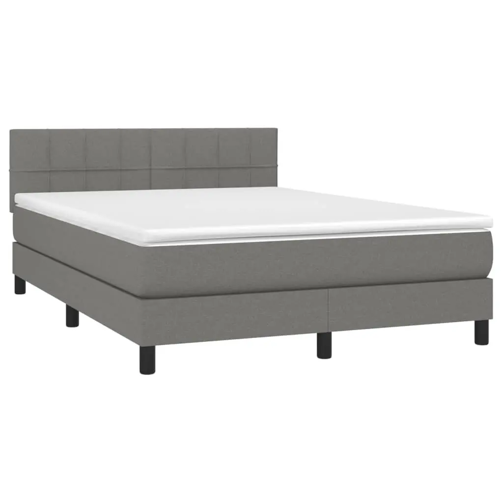 Queen Size Box Spring Bed with Adjustable Headboard and Pocket Spring Mattress Grey Fabric