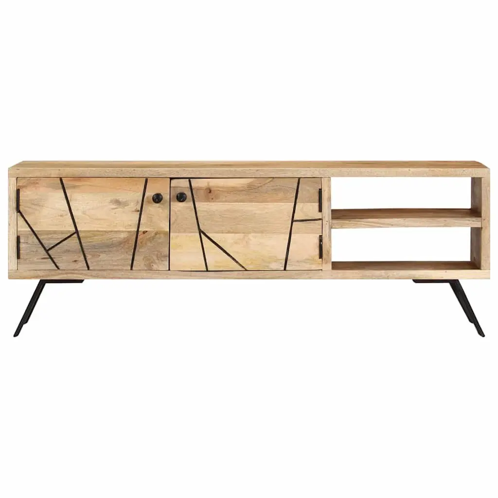 Beige TV Cabinet Solid Mango Wood 110x30x40cm Entertainment Unit