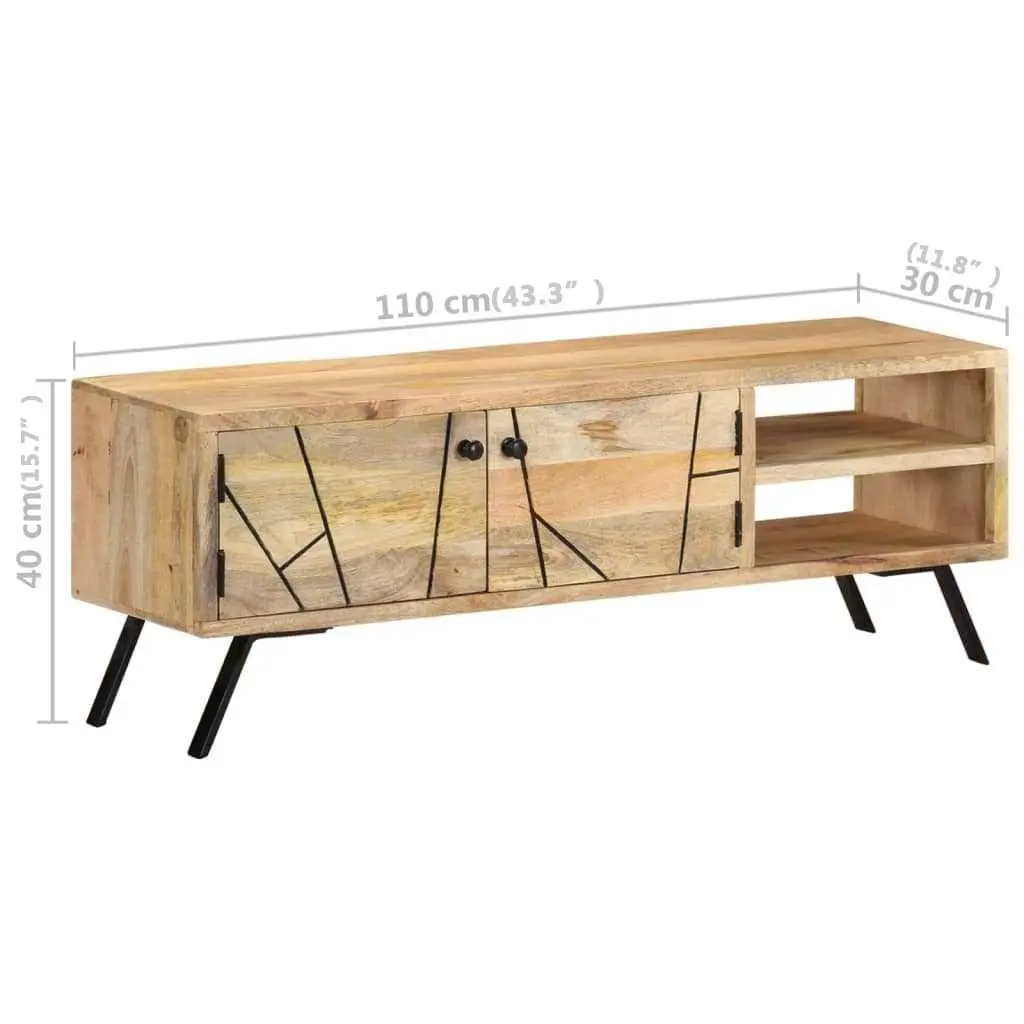 Beige TV Cabinet Solid Mango Wood 110x30x40cm Entertainment Unit