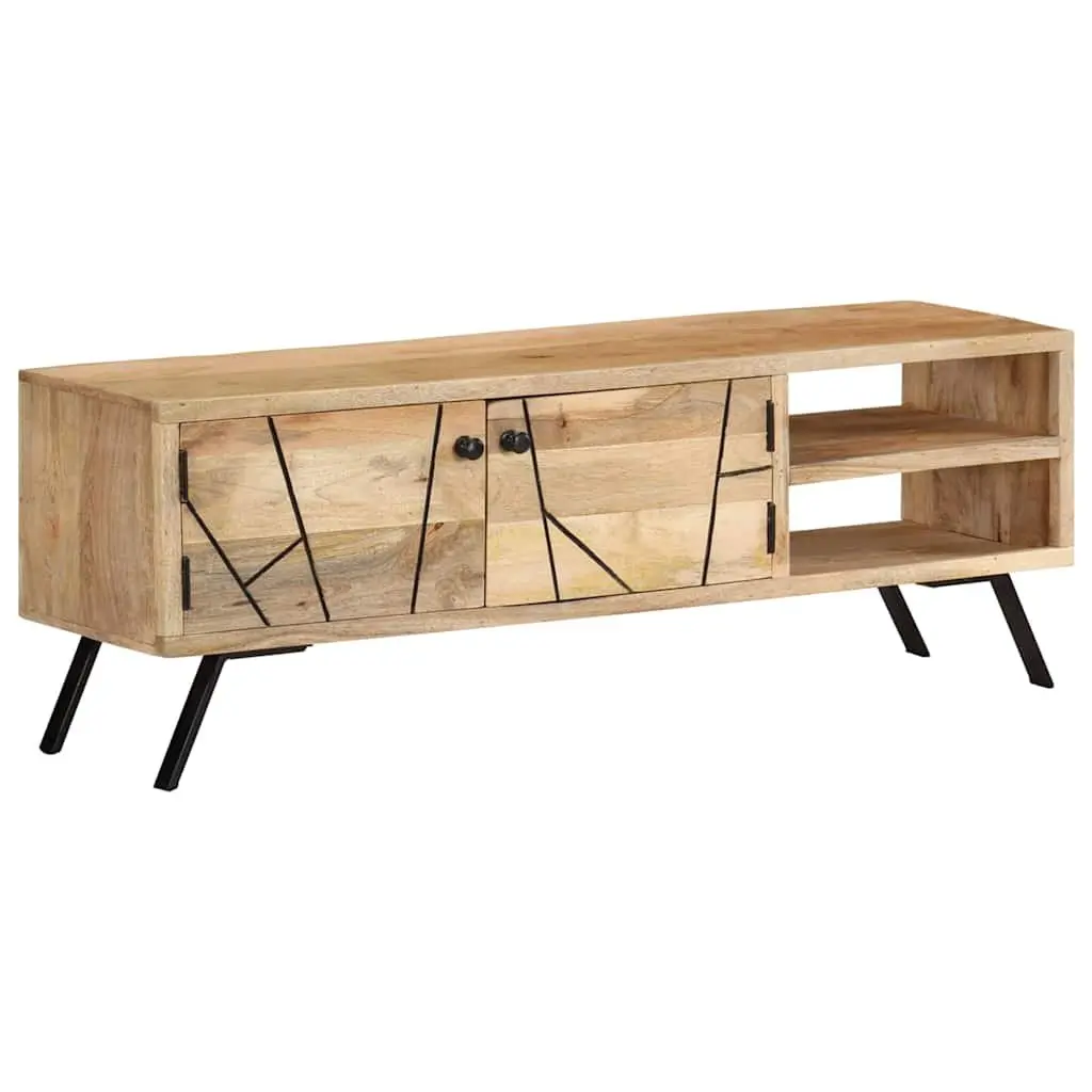 Beige TV Cabinet Solid Mango Wood 110x30x40cm Entertainment Unit