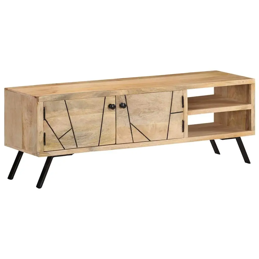 Beige TV Cabinet Solid Mango Wood 110x30x40cm Entertainment Unit