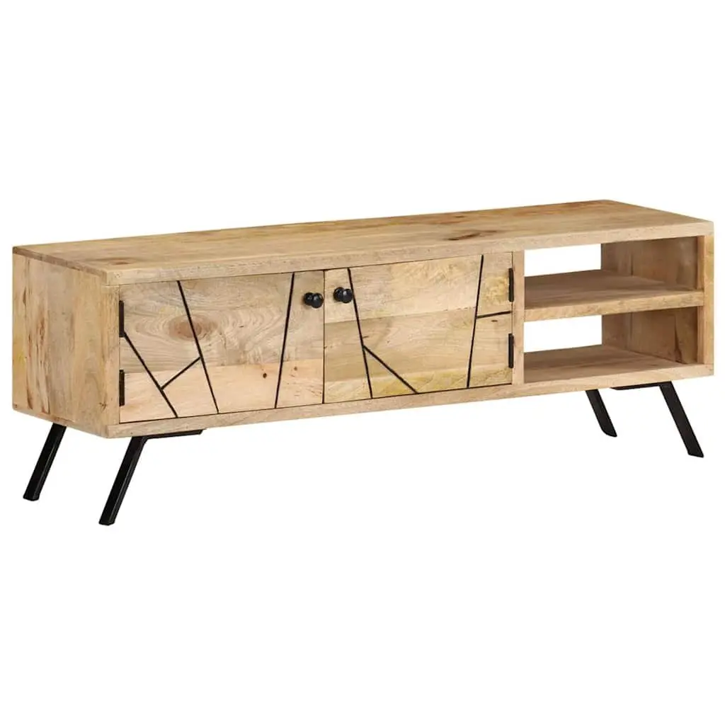 Beige TV Cabinet Solid Mango Wood 110x30x40cm Entertainment Unit