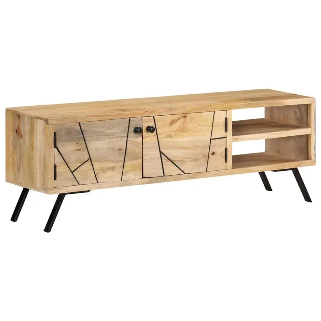 Beige TV Cabinet Solid Mango Wood 110x30x40cm Entertainment Unit