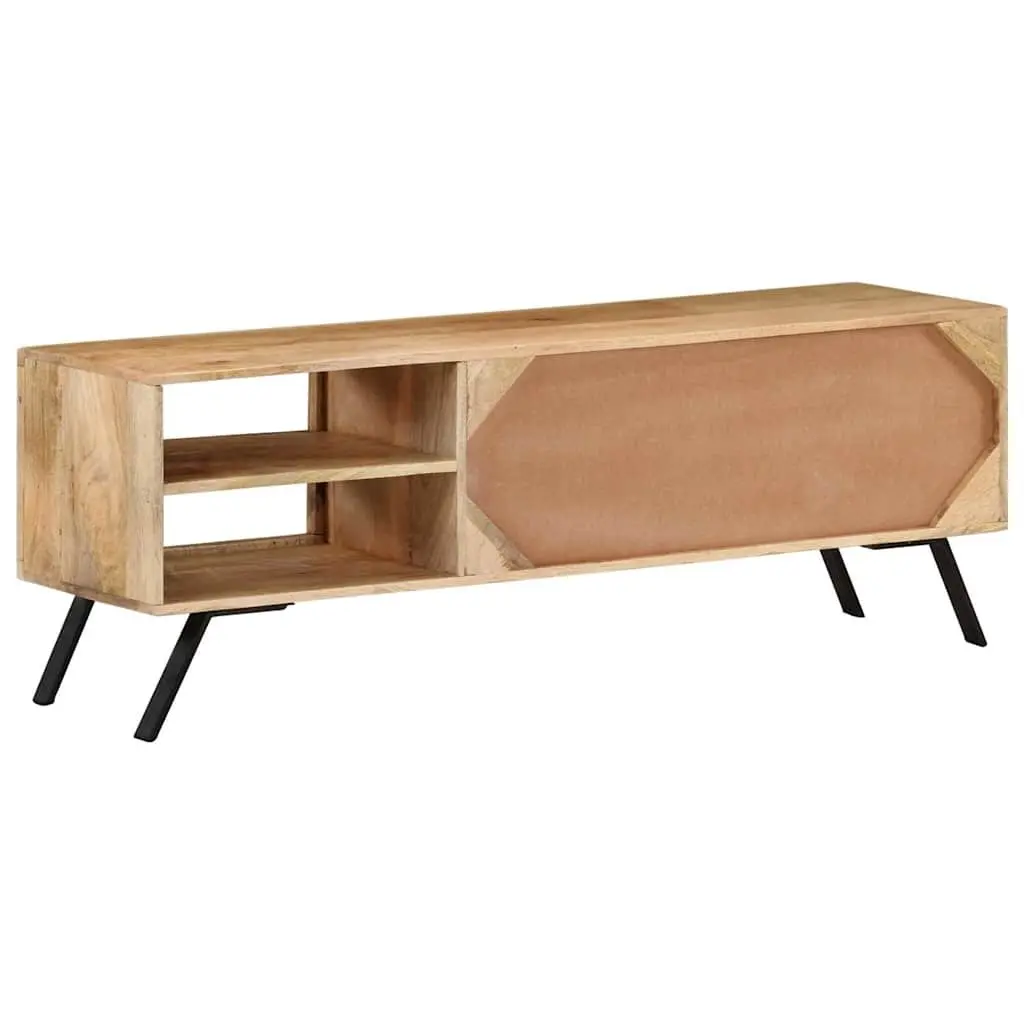Beige TV Cabinet Solid Mango Wood 110x30x40cm Entertainment Unit