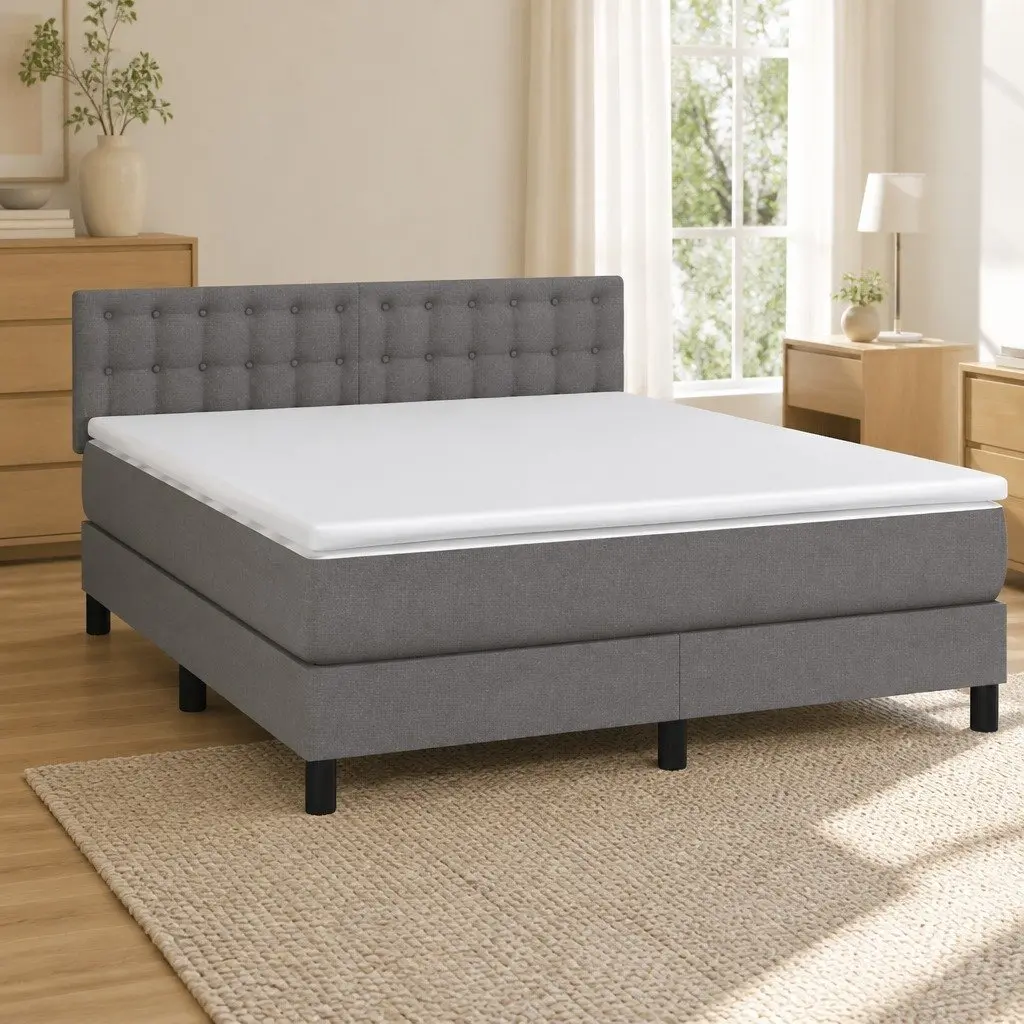 Box Spring Bed with Pocket Mattress Adjustable Headboard Queen Size Grey Fabric