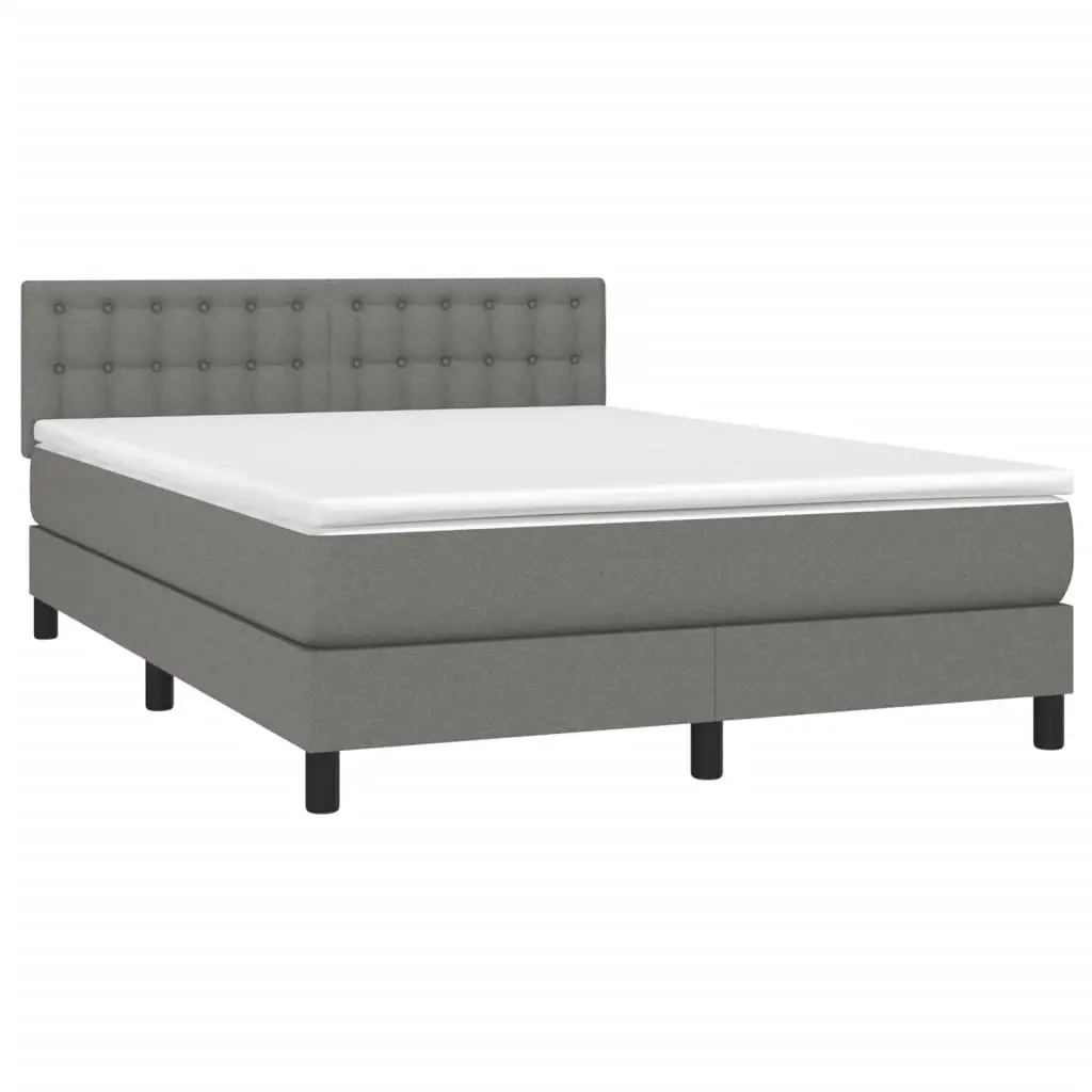 Box Spring Bed with Pocket Mattress Adjustable Headboard Queen Size Grey Fabric