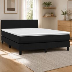 Queen Size Box Spring Bed with Pocket Spring Mattress Black Faux Leather