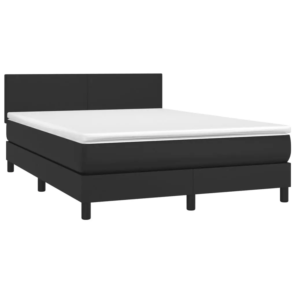 Queen Size Box Spring Bed with Adjustable Headboard and Pocket Spring Mattress Black Faux Leather