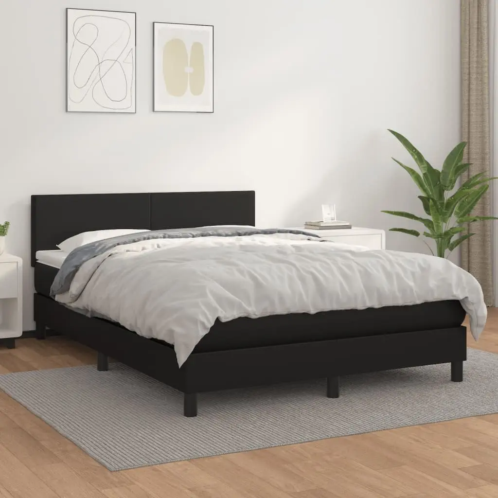 Queen Size Box Spring Bed with Adjustable Headboard and Pocket Spring Mattress Black Faux Leather