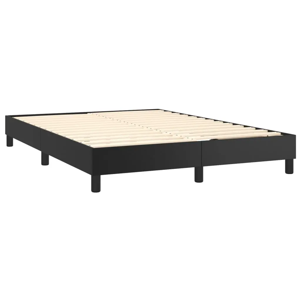 Queen Size Box Spring Bed with Adjustable Headboard and Pocket Spring Mattress Black Faux Leather