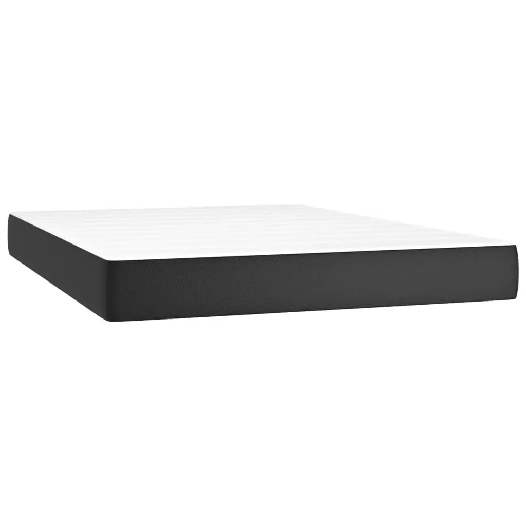 Pocket Spring Mattress Box Spring Bed Queen Size Black Faux Leather with Adjustable Headboard