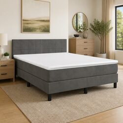 Queen Size Box Spring Bed with Pocket Spring Mattress Dark Grey Velvet 153x203cm