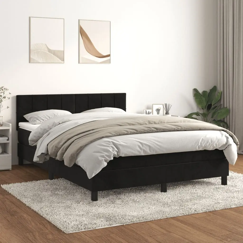 Queen Size Box Spring Bed with Pocket Spring Mattress Black Velvet 153x203cm