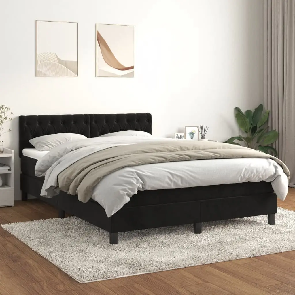 Box Spring Bed with Adjustable Headboard Queen Size Black Velvet