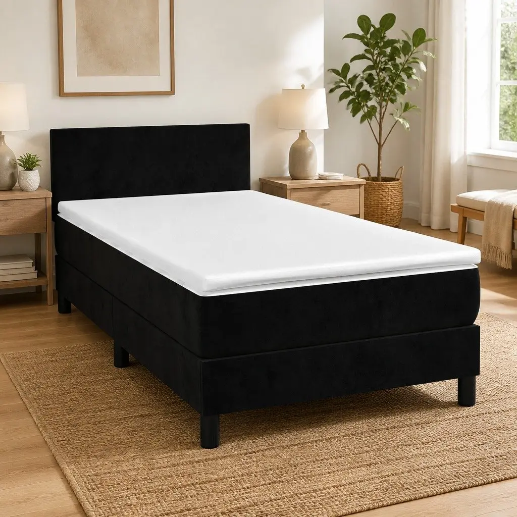Box Spring Bed Velvet Upholstered King Single Adjustable Headboard Pocket Spring Mattress