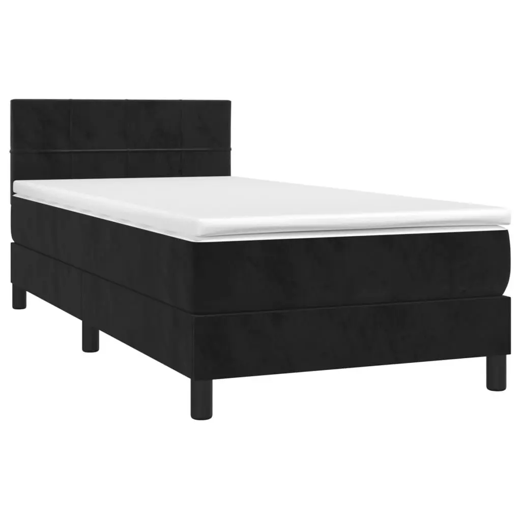 Box Spring Bed Pocket Spring Mattress Velvet Black King Single 106x203 cm