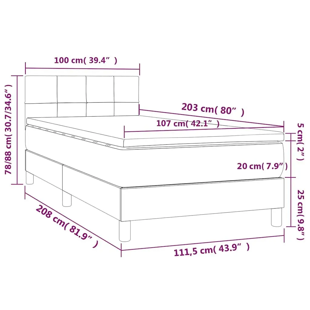 Box Spring Bed Pocket Spring Mattress Velvet Black King Single 106x203 cm