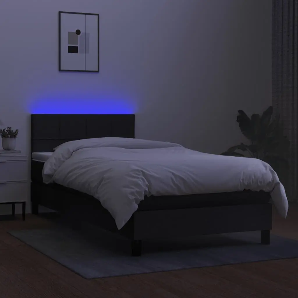 Box Spring Bed with Adjustable LED Headboard Pocket Sprung Mattress King Single Black