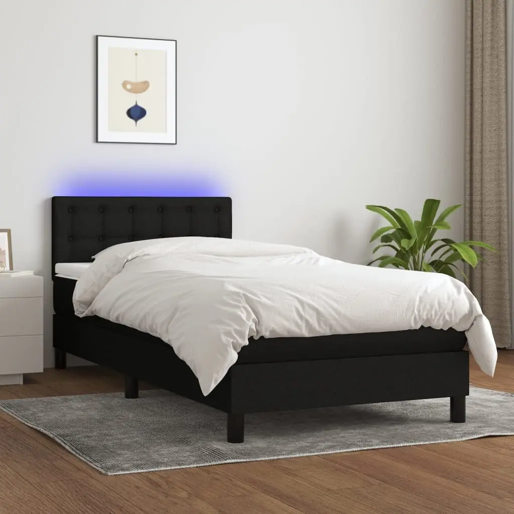 Box Spring Bed with Pocket Spring Mattress Adjustable Fabric Headboard King Single Black