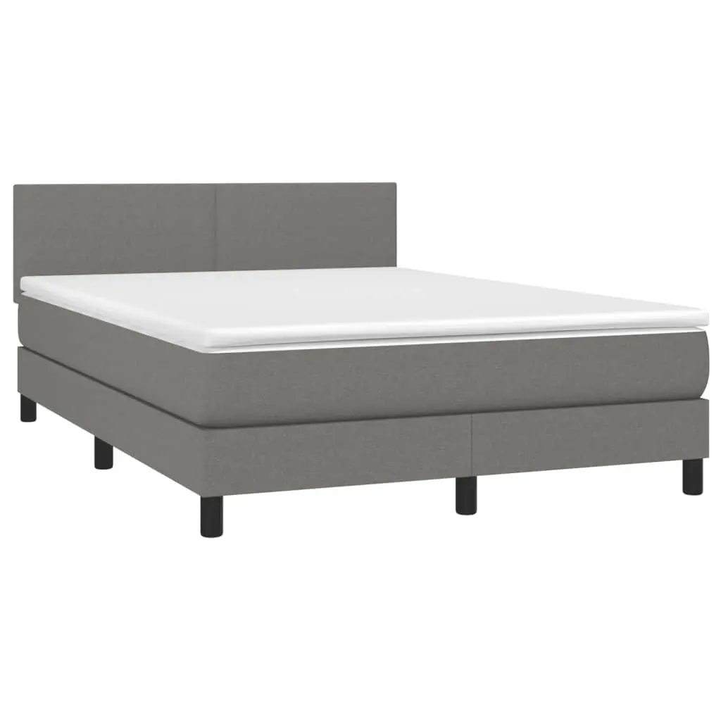 Queen Size Box Spring Bed with Pocket Spring Mattress LED Headboard Dark Grey