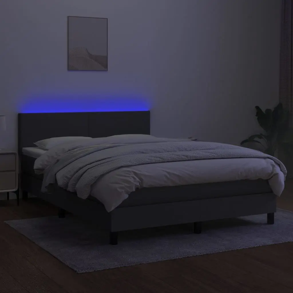 Queen Size Box Spring Bed with Pocket Spring Mattress LED Headboard Dark Grey