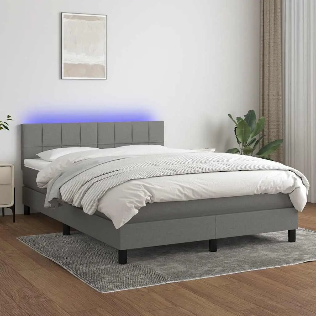 Queen Size Box Spring Bed with Pocket Spring Mattress Adjustable Fabric Headboard Grey