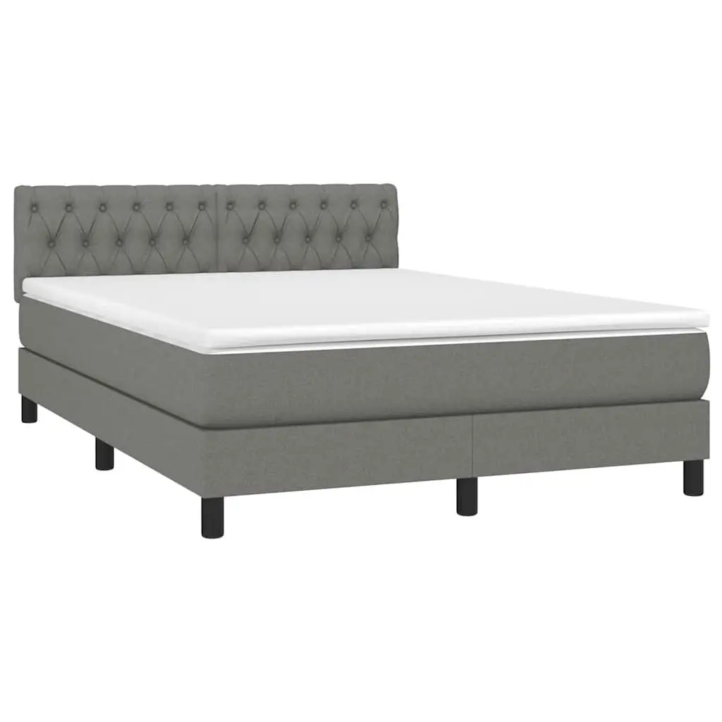 Queen Size Box Spring Bed with Pocket Spring Mattress Adjustable LED Headboard Grey Fabric