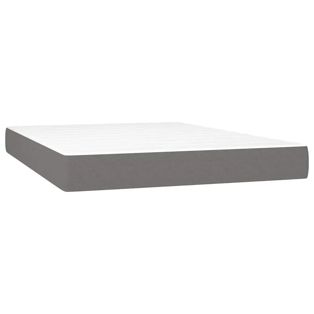 Queen Size Box Spring Bed with Pocket Spring Mattress Adjustable LED Headboard Grey Fabric