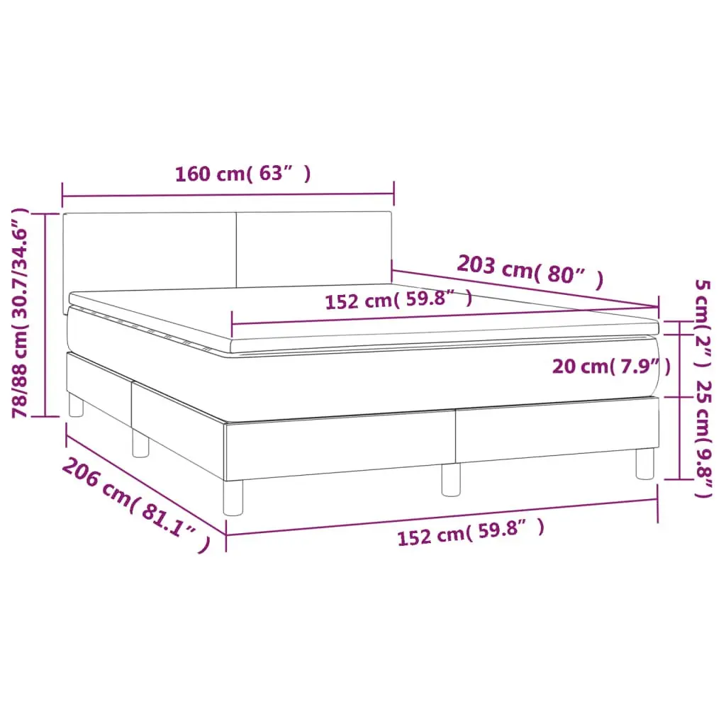 Queen Size Box Spring Bed with Pocket Spring Mattress LED Headboard Dark Grey