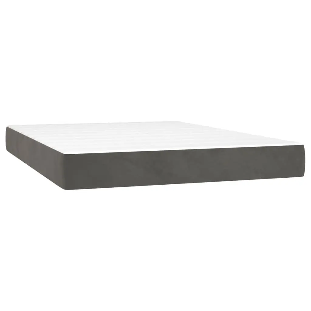 Queen Size Box Spring Bed with Pocket Spring Mattress LED Headboard Dark Grey