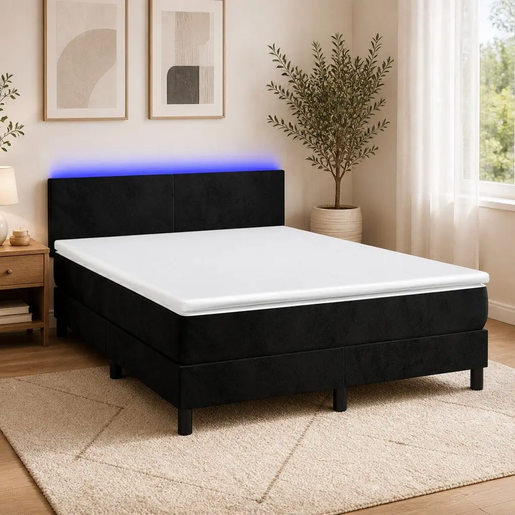 Box Spring Bed with Pocket Mattress Adjustable Headboard Queen Size Black Velvet