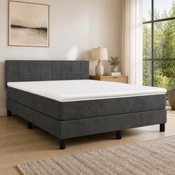 Queen Size Box Spring Bed with Pocket Spring Mattress LED Headboard Grey Velvet
