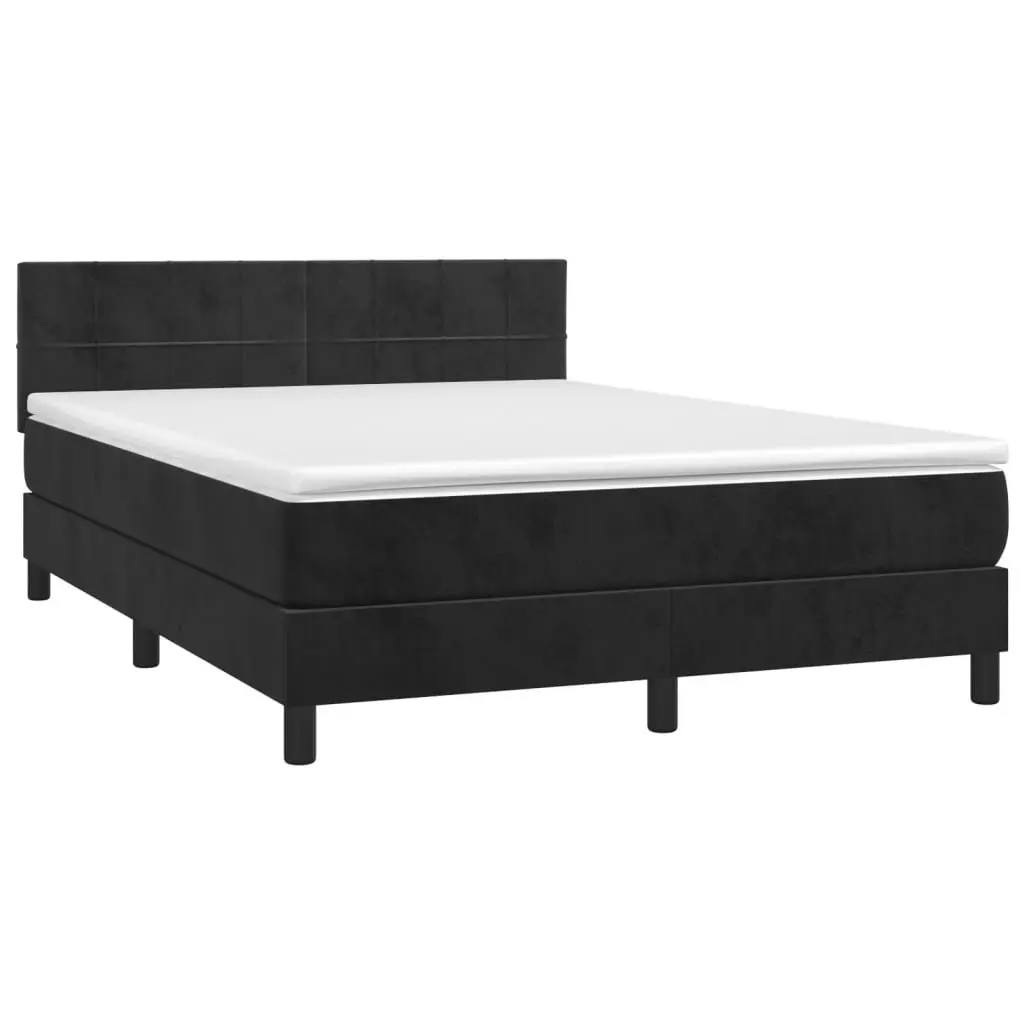 Queen Box Spring Bed with Pocket Spring Mattress LED Headboard Black Velvet