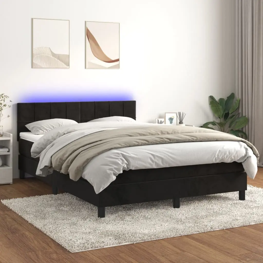 Queen Box Spring Bed with Pocket Spring Mattress LED Headboard Black Velvet