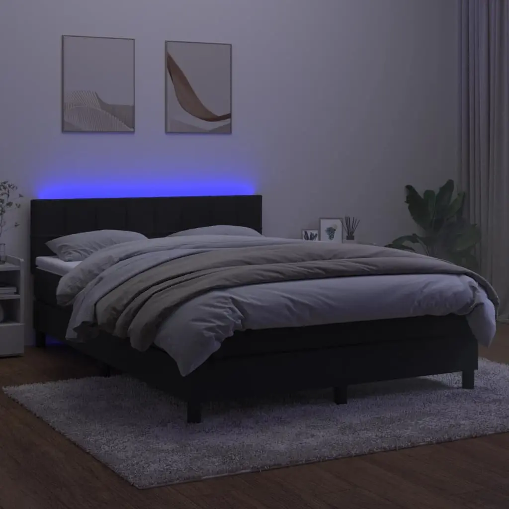 Queen Box Spring Bed with Pocket Spring Mattress LED Headboard Black Velvet
